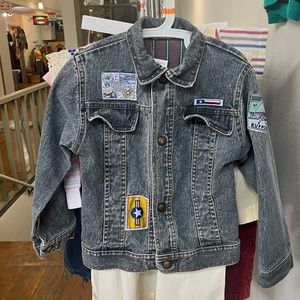 Kids vintage chore denim blanket lined denim jacket with patches made in USA